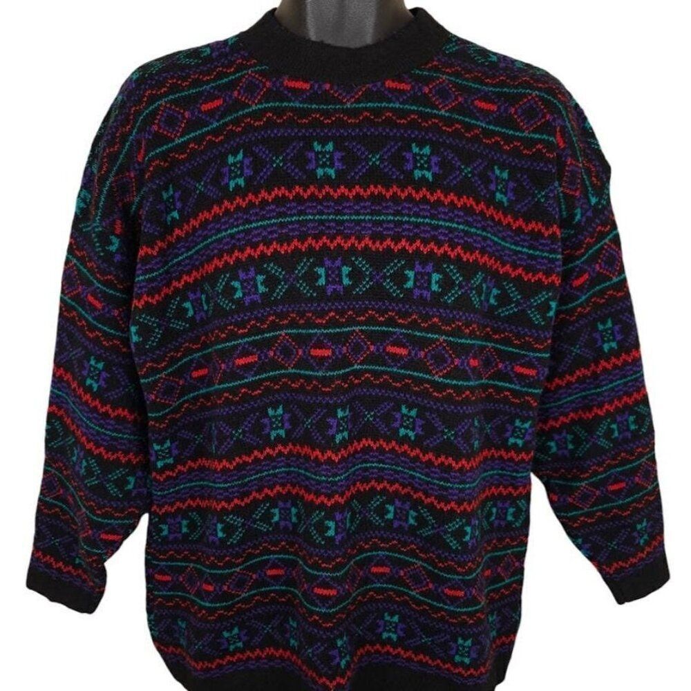 Vintage Woolrich Sweater Womens Size Large 90s Pink Purple Southwestern Geometri